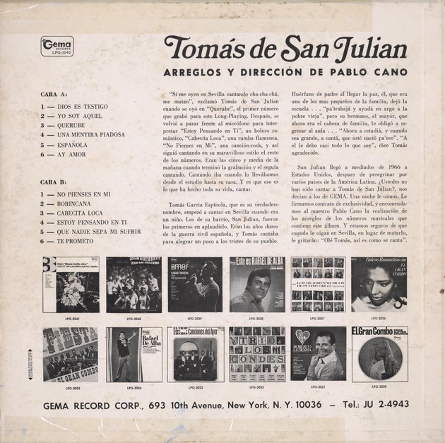 Tomas de San Julian - Back Cover